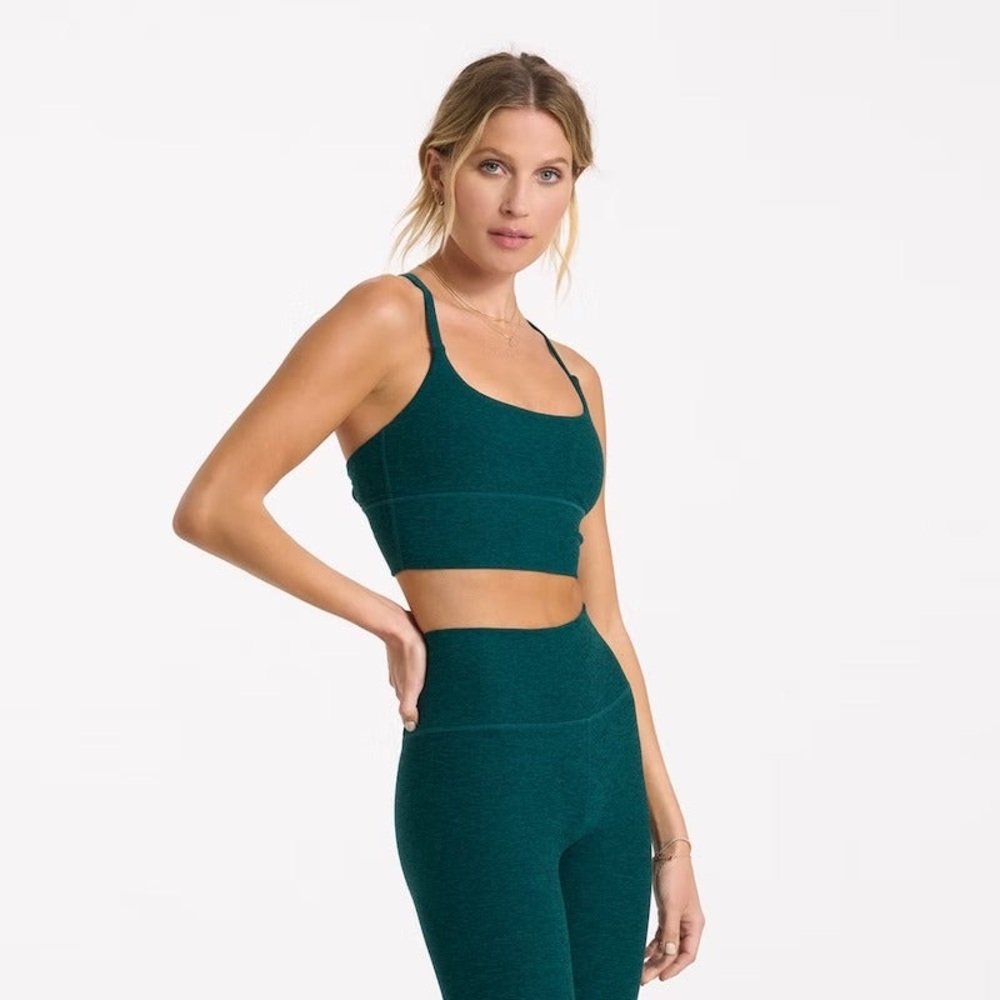 Vuori Longline Elevation Sports Bra Green Jade Heather
